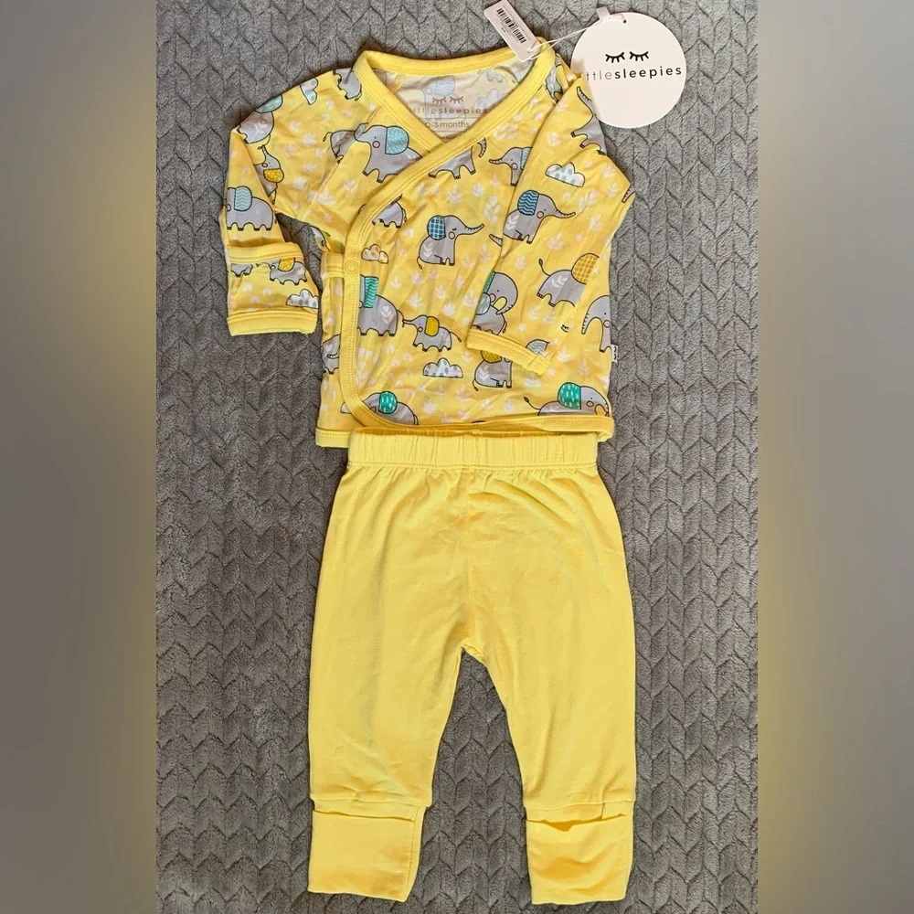 NEW Limited Edition Little Sleepies Elephant Snuggles Bamboo Crossover Set 0-3M - Picture 2 of 6